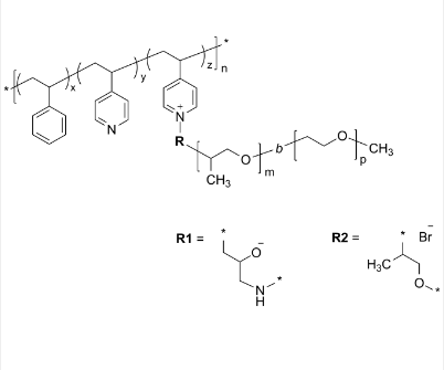 PS4VPQEOPO 聚苯乙烯共(4-乙烯基吡啶, PPO-PEO二嵌段共聚物季铵化) 含接枝嵌段的无规共聚物