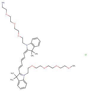 N-(m-PEG4)-N'-(amino-PEG3)-Cy5 Chemical Structure